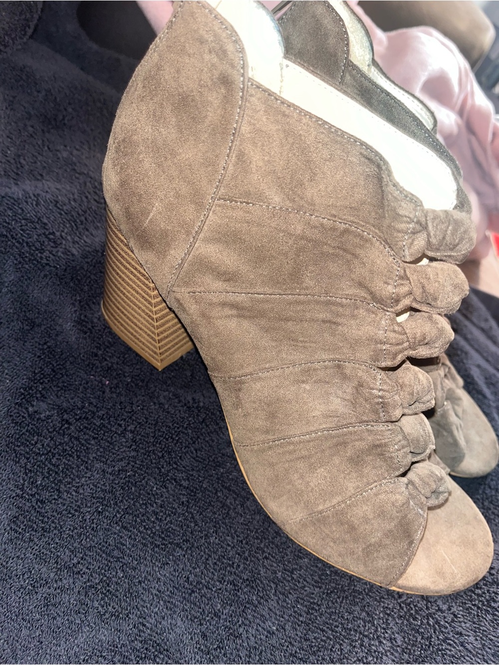 Metaphor Taupe Suede Knot Front Ankle Booties